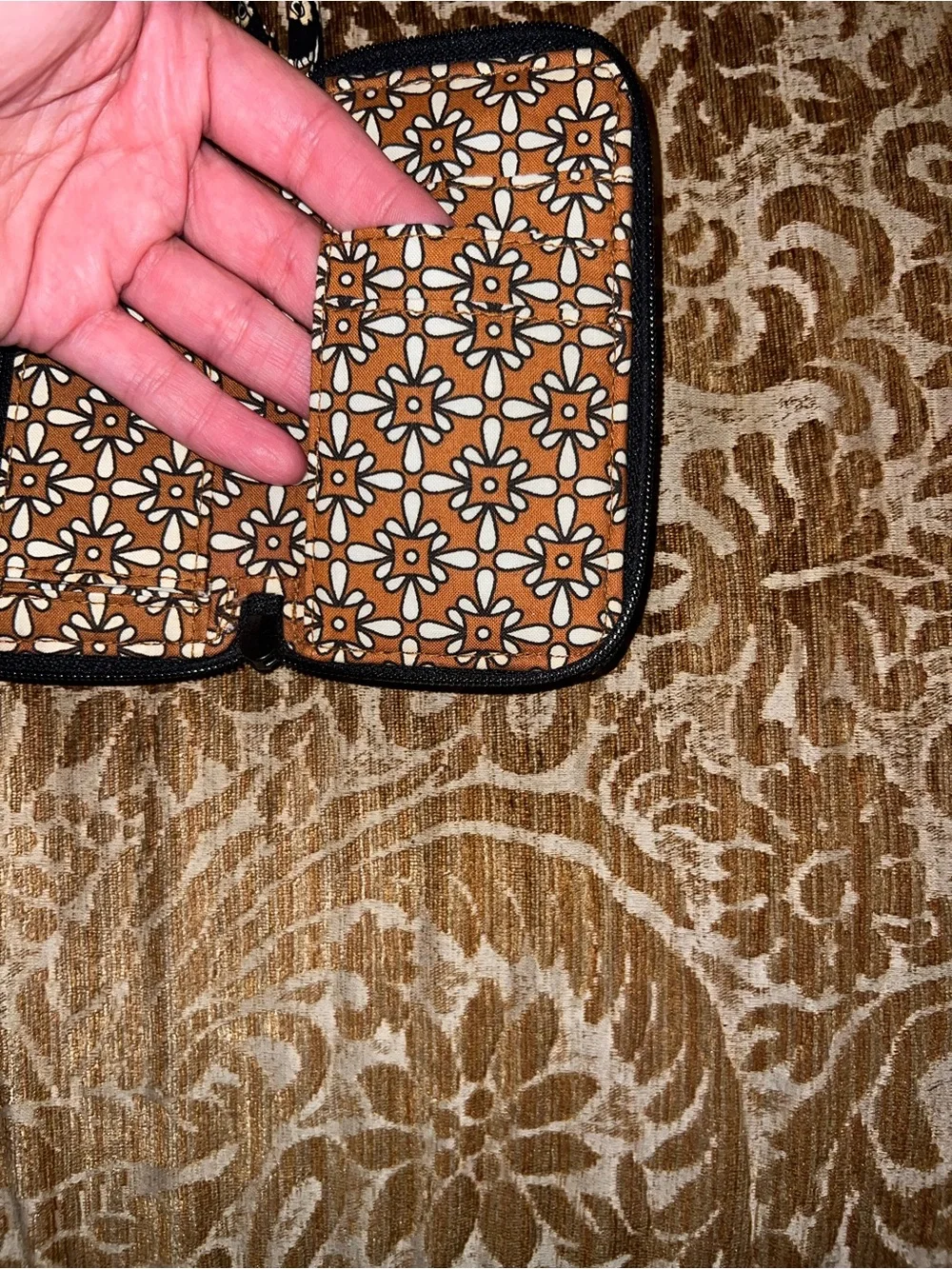 Vera Bradley Black, Brown & Cream Quilted Floral Wristlet